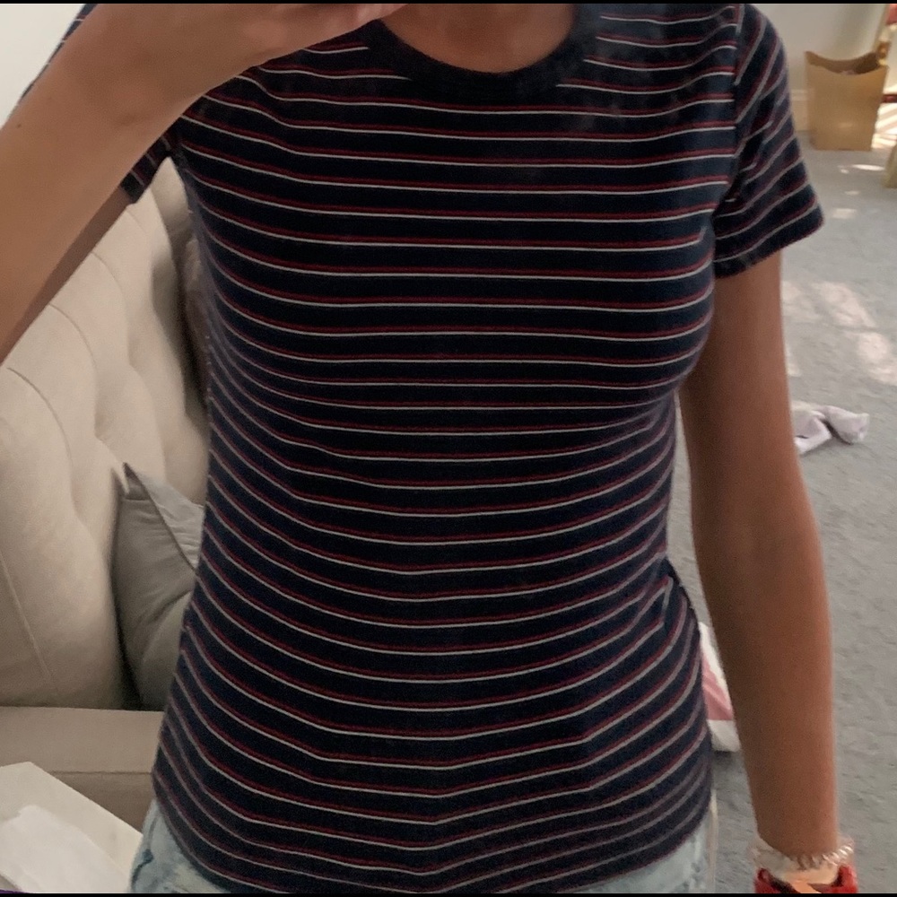 Brandy Melville Navy Red and White Striped TShirt